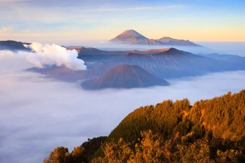 Bromo volcano at sunrise, East Java, Indonesia Stock Photos