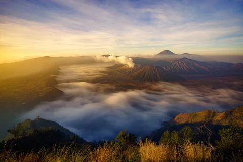 Bromo volcano at sunrise, East Java, Indonesia Stock Photos