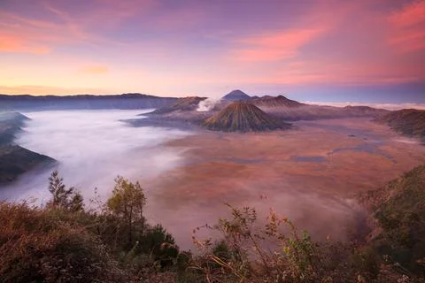 Bromo volcano at sunrise, East Java, Indonesia Stock Photos