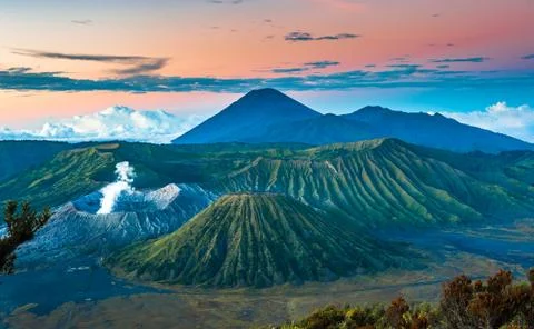 Bromo volcano at sunrise, Java Island, Indonesia Stock Photos