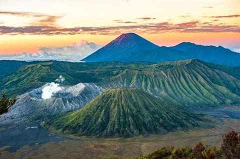 Bromo volcano at sunrise, Java Island, Indonesia Stock Photos