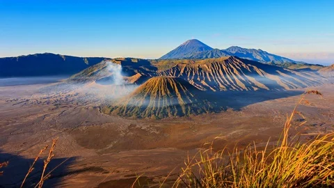 The Bromo Volcano Sunrise Time Lapse Landmark Nature Travel Place Of Indonesia Stock Footage 78556438