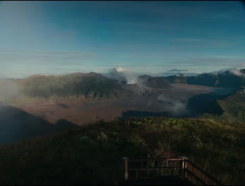 Bromo volcano timelapse with white smoke and fog East Java Indonesia 4k Stock Footage 333360869