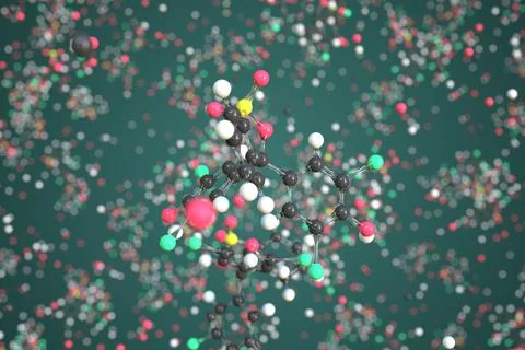 Bromophenol blue molecule, conceptual molecular model. Scientific 3d rendering Stock Illustration