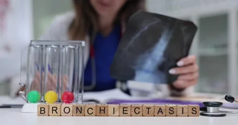 Bronchiectasis cubes near chest X-ray and breath test tubes Stock Footage 314113960
