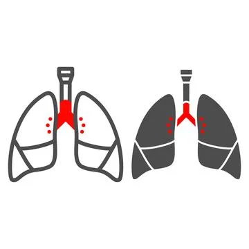 Bronchitis line and solid icon, Human diseases concept, Human lung sign on white Stock Illustration