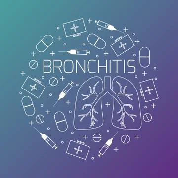Bronchitis linear icon set Stock Illustration