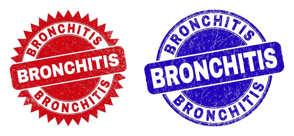 BRONCHITIS Rounded and Rosette Seals with Unclean Texture Stock Illustration