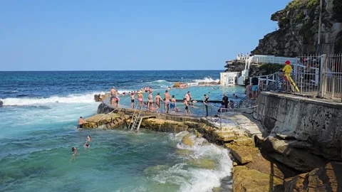 Bronte Baths Ocean Pool, Bronte Beach, Sydney, Australia 8K Stock Footage 299132357