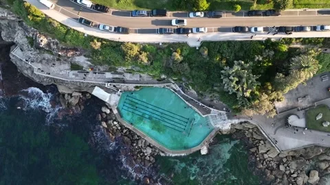 Bronte Baths  Rockpool Bronte Beach Sydney Australia Aerial 4K Stock Footage 265921301