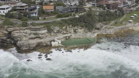 Bronte Baths | Scenic Waves | Circling Drone Shot | 4k HDR 스톡 동영상 207717698