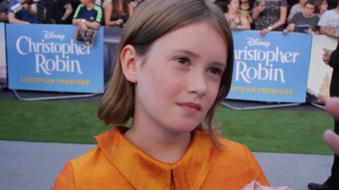 Bronte Carmichael at European Premiere of Christopher Robin Red Carpet Interview Stock Footage 101198754