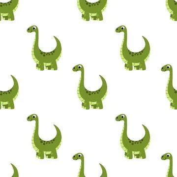 Brontosaurus seamless pattern. Dinosaur. Funny dino. Vector, flat Stock Illustration