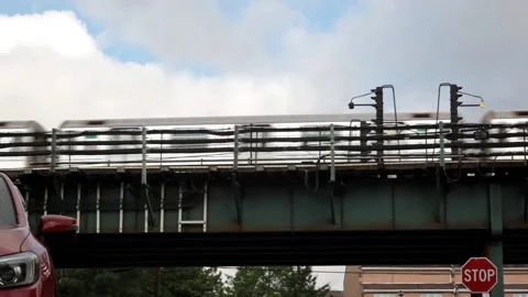 Bronx neighborhood elevated train Stock Footage 155702634