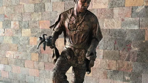 Bronze Aztec Warrior Statue Mexico City National Museum of Anthropology CDMX Stock Footage 334253887