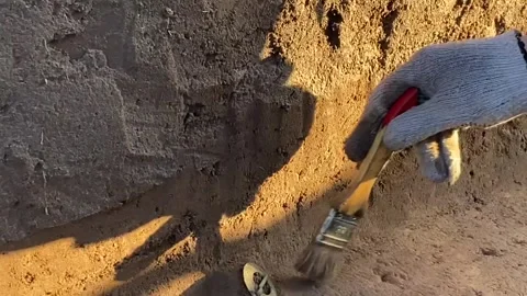 Bronze Brooch Revealed in Evening Light  Volunteer Gently Brushes Ancient Find Stock Footage 307175650