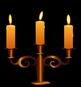 Bronze Candlestick With Lightening Candles. Vector EPS 10. Stock Illustration