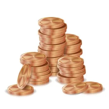 Bronze, Copper Coins Stacks Vector. Silver Finance Icons, Sign, Success Banking Stock Illustration