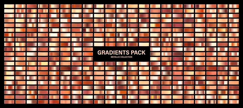 Bronze, copper orange glossy gradient, metal foil texture. Color swatch set Ilustración de archivo
