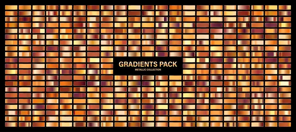 Bronze, copper orange glossy gradient, metal foil texture. Color swatch set Ilustración de archivo