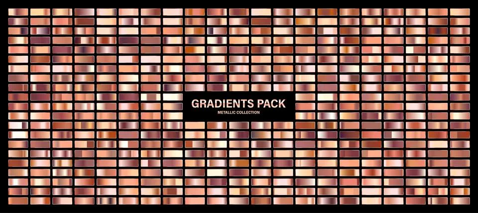 Bronze, copper orange glossy gradient, metal foil texture. Color swatch set Ilustración de archivo