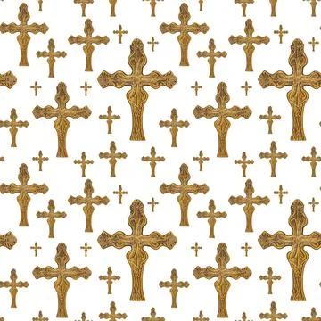 Bronze Cross on seamless background Stock Illustration