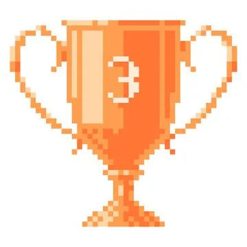 Bronze cup, third place trophy 8-bit pixel graphics icon. Pixel art style. Illustrazione stock