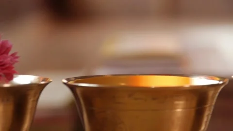 Bronze cups on a Buddhist altar Stock Footage 130400812