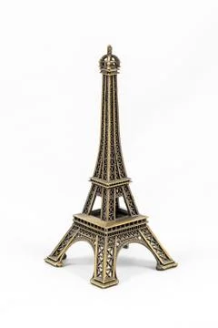 Bronze Eiffel Tower model, isolated on white background 스톡 사진