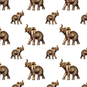 Bronze elephant figurine, seamless pattern on a white background. Stock Illustration