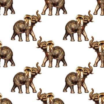 Bronze elephant figurine, seamless pattern on a white background. Stock Illustration
