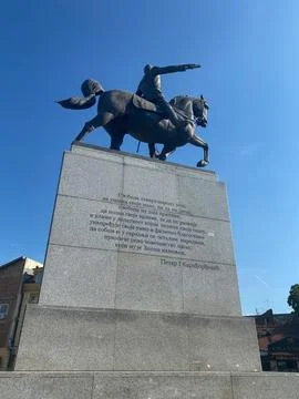 Bronze equestrian monument of King Peter I Karadjordjevic in Novi Sad Stock Photos