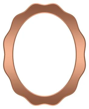 Bronze frame. Oval Waved picture border vector on white isolated back. Stock Illustration
