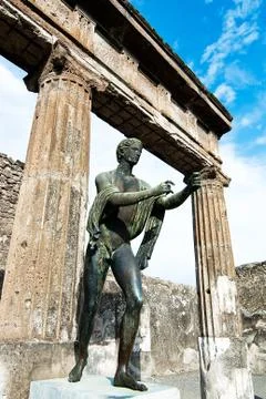 Bronze of the god Apollo at Pompeii Stock Photos