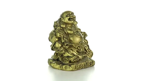 Bronze Hotei on a white background Stock Footage 50960090