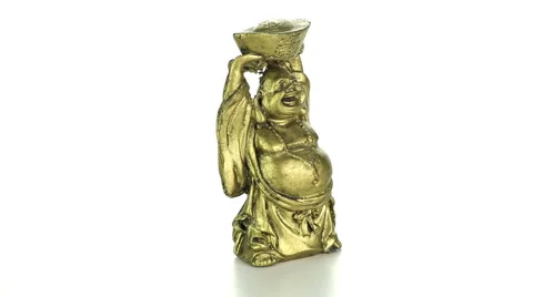 Bronze Hotei on a white background Stock Footage 50960228