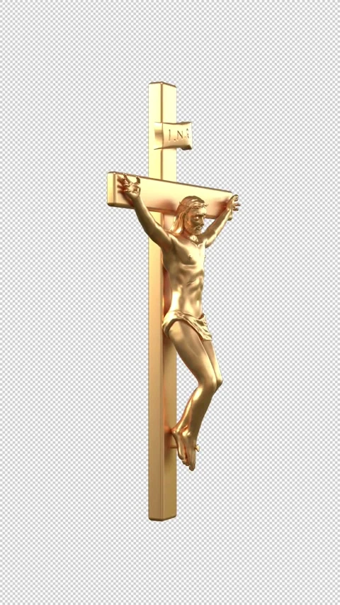 Bronze Jesus cross rotating – 3d render looped with alpha channel. Stock Footage 300341176