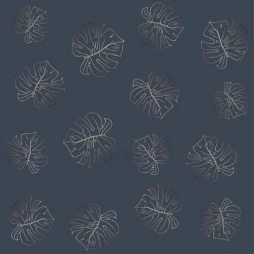 Bronze leaf monstera. Seamless gray pattern. Stock Illustration