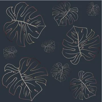 Bronze leaf monstera. Seamless gray pattern. Stock Illustration