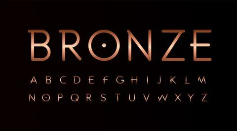 Bronze letters set. Thin lines unusual style vector latin alphabet. Font for Stock Illustration