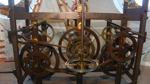 Bronze mechanism of an old tower clock. Stock Footage 102168530