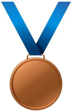 Bronze Medal with Blue Ribbon Vector Illustration on White Background Stock Illustration