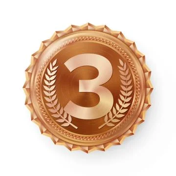 Bronze Medal Vector. Bronze, Copper 3rd Place. Ceremony Winner Honor Prize Illustrazione stock