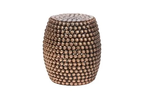 Bronze metal drum side table isolated on white background Stock Photos