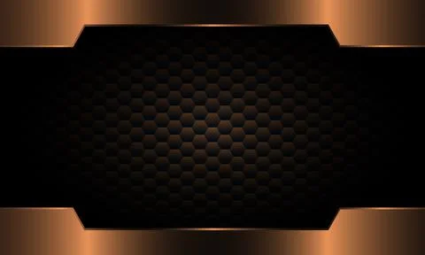 Bronze metallic frame on dark hexagon background. Stock Illustration