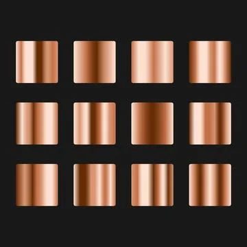 Bronze metallic gradient set. Copper texture metal shape. Glossy design for.. Illustrazione stock