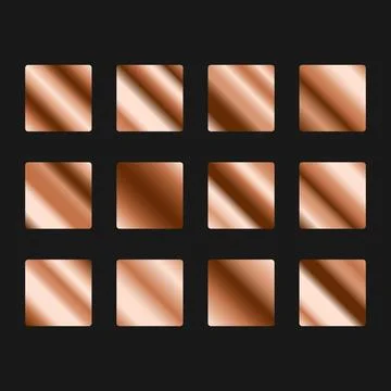 Bronze metallic gradient set. Copper shape metal shape. Glossy design for f.. Illustrazione stock