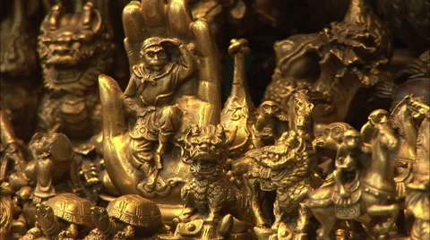 Bronze Monkey King statue, China market Video stock 56066676
