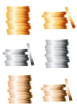 Bronze, silver and gold stacks of coins Stock Illustration