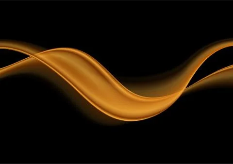 Bronze smooth abstract waves on black background Stock Illustration